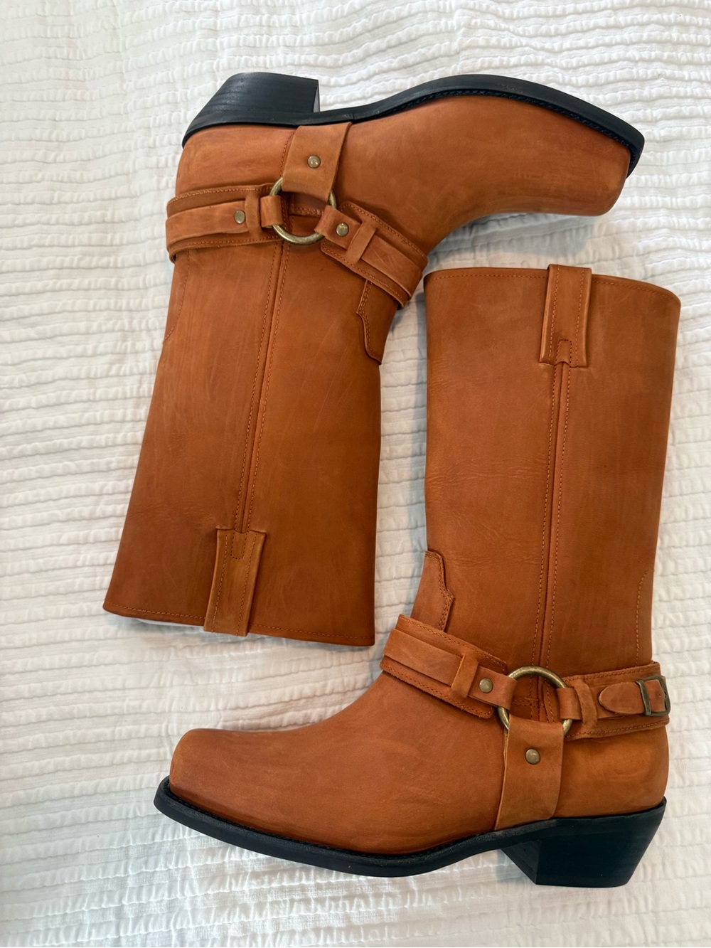 Jeffrey Campbell Waylon Tan Crazy Horse Leather Harness Mid-Calf Boot NIB